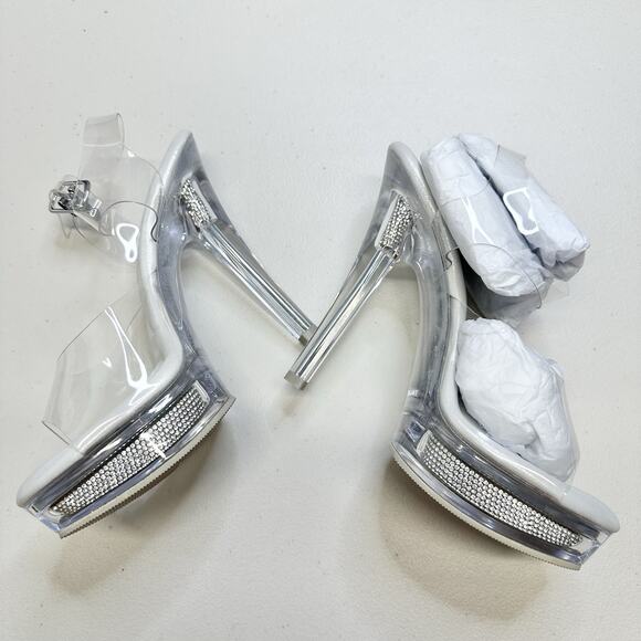 The Shoe Fairy Olympian Clear Heels Size 5 Bling Rhinestones - Picture 1 of 4